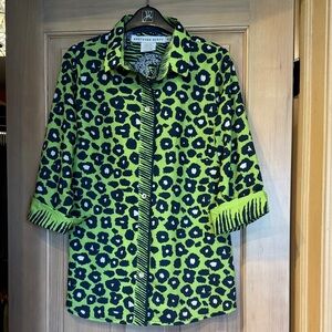 Gretchen Scott Lime Green & Navy Animal Print Button-Up